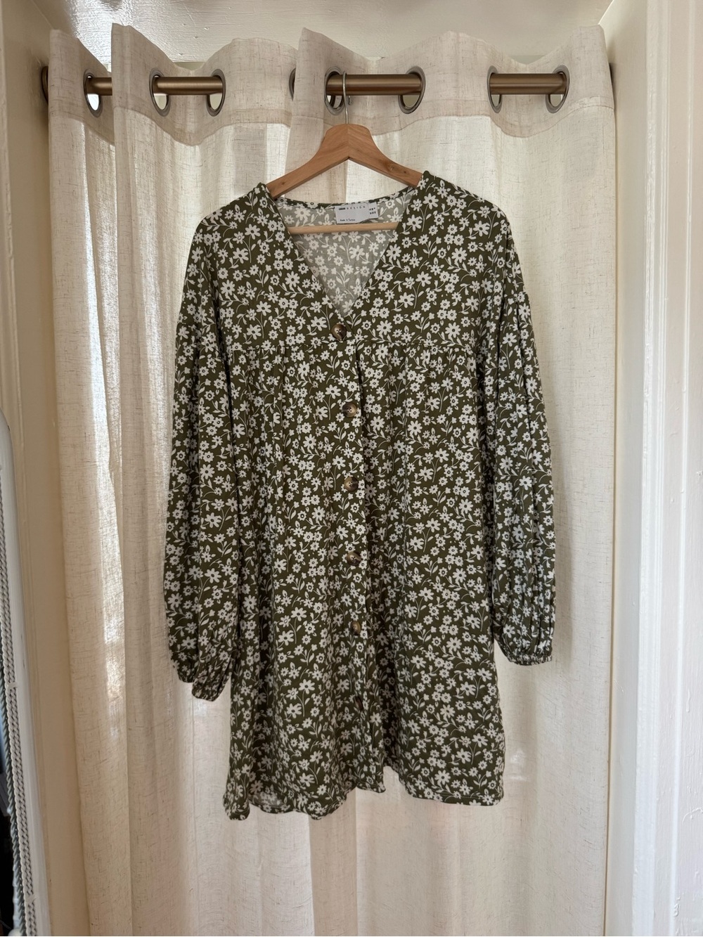 ASOS Olive Green Floral Button-Front Dress
